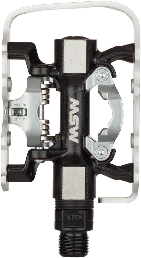 Load image into Gallery viewer, MSW CP-200 Pedals - Single Side Clipless with Platform , Aluminum , 9/16", Black/Silver
