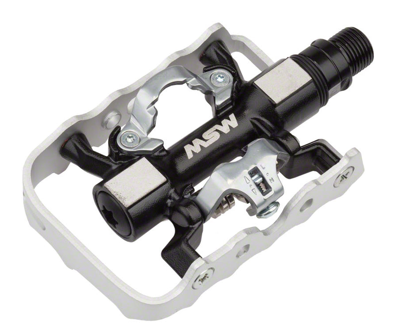 Load image into Gallery viewer, MSW CP-200 Pedals - Single Side Clipless with Platform , Aluminum , 9/16", Black/Silver