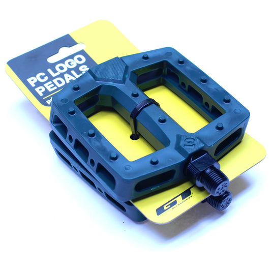 gt slim line flat pedal GT PC Nylon Molded Logo BMX Flat Pedals 9/16" Spindle Dark Green GP225 – DrPedal